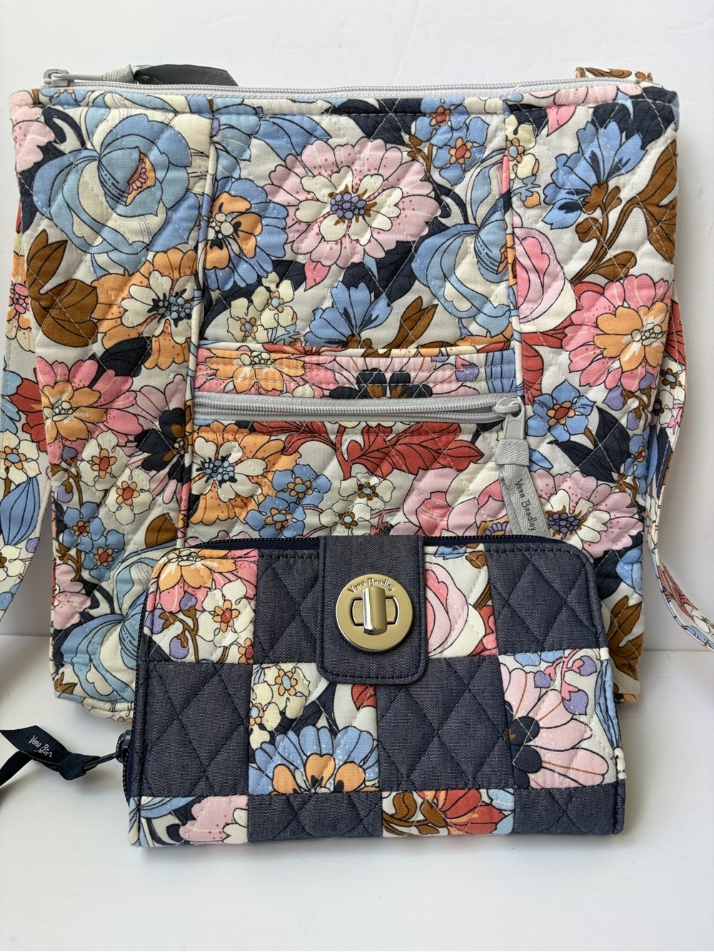Vera Bradley Matching Set: Triple Zip Hipster Crossbody And Turnlock Wallet